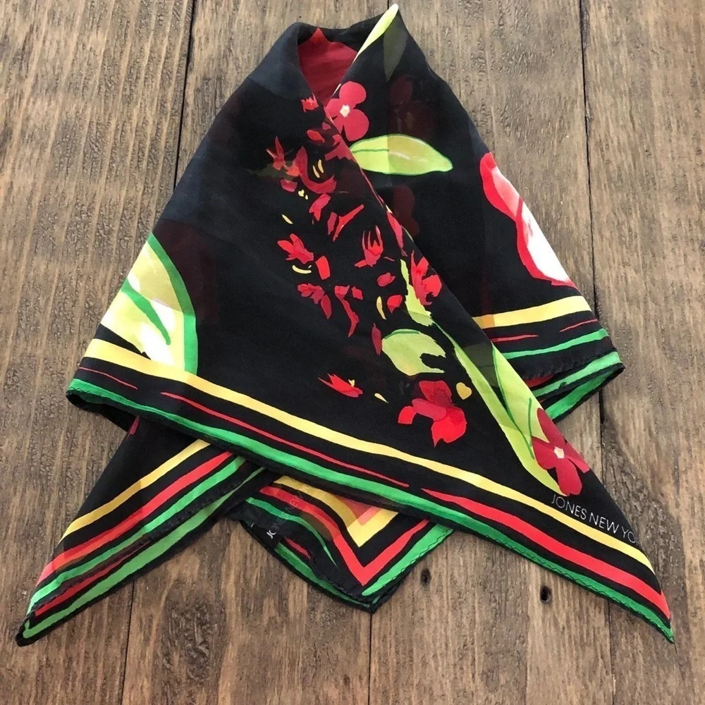 Jones New York Silk‎ Square Floral Scarf Black Red - Picture 5 of 5